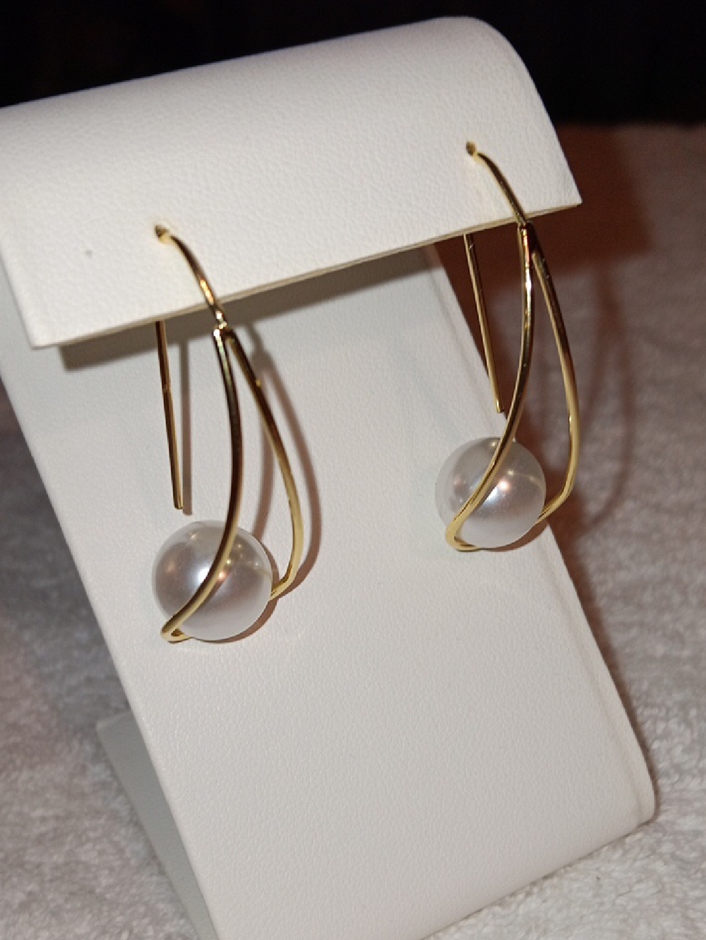 Gold Earrings With Large White Faux Pearls
